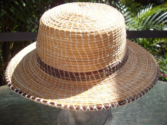 Vintage Woven Straw Fedora / Top Hat / Boaters Ha… - image 1