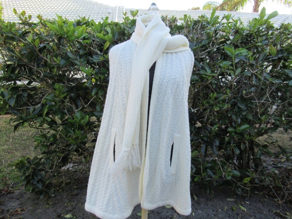 Cream Knit Button Up Cape/Shawl With Scarf By San… - image 1