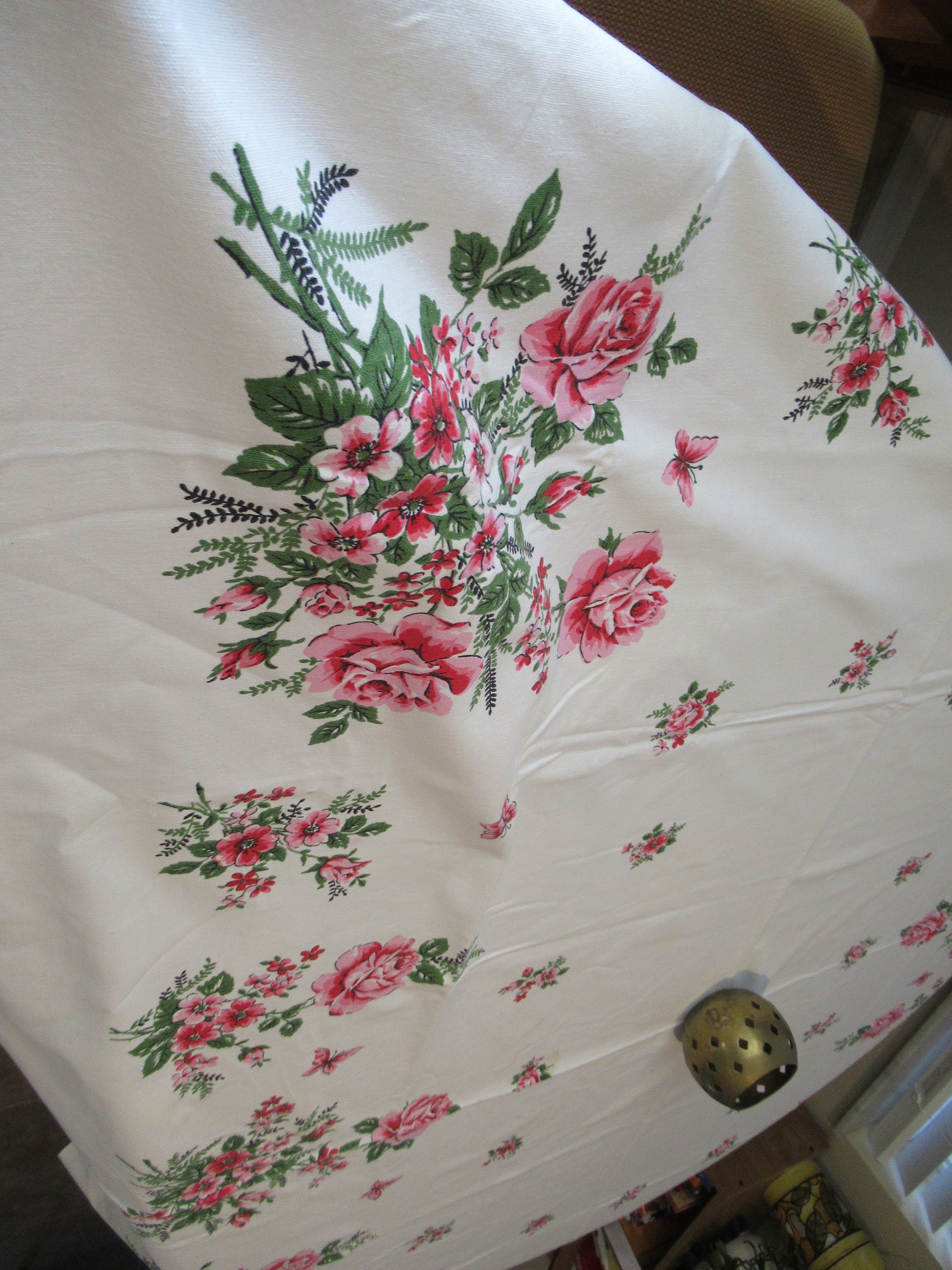 Vintage Red and Pink Rose and Dainty Flowers Tablecloth - Etsy