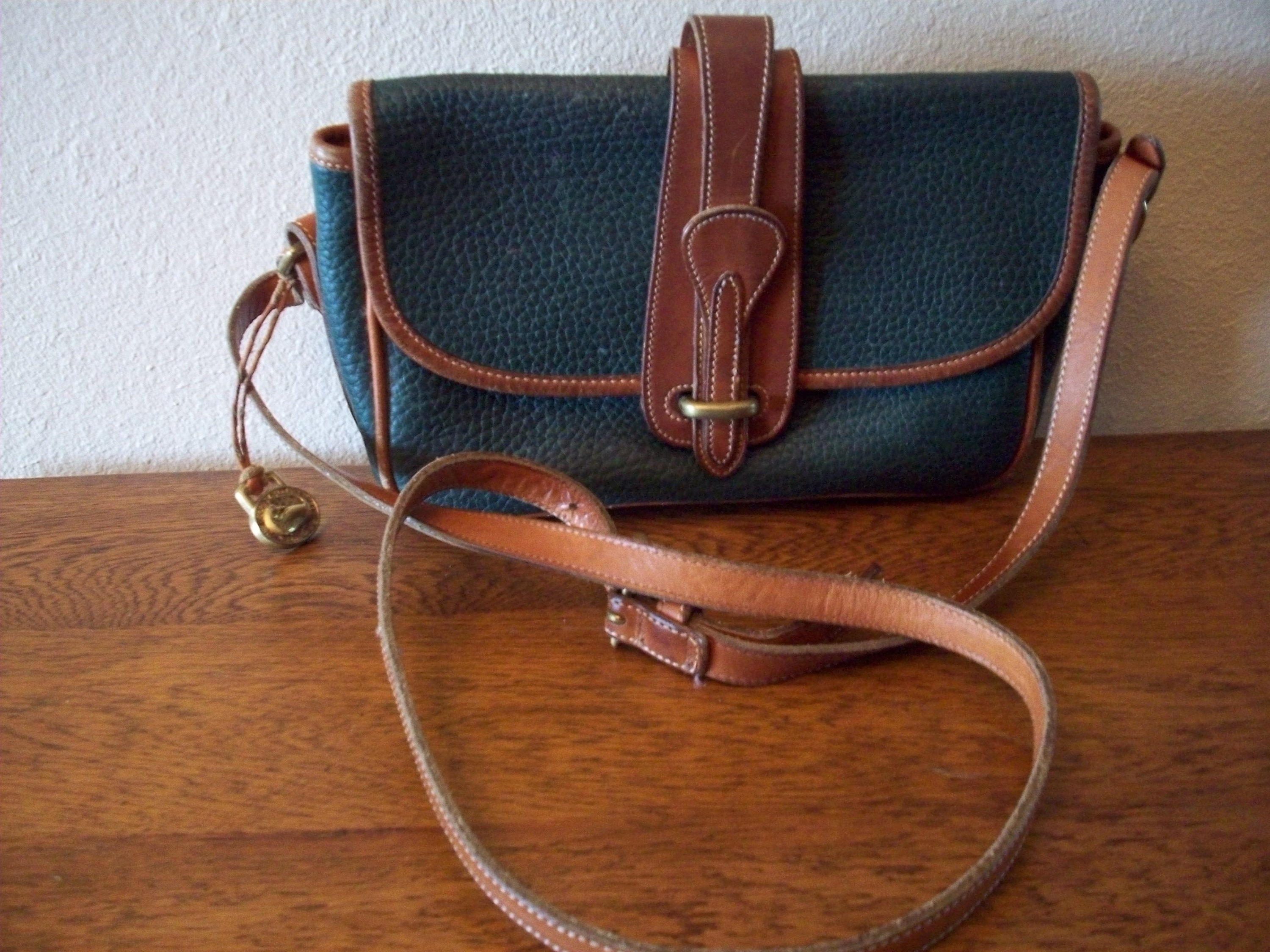 Vintage Small Green Dooney and Bourke USA All Weather  Vintage Dooney & Bourke All weather leather Green and Brown Leather Handbag main image 0