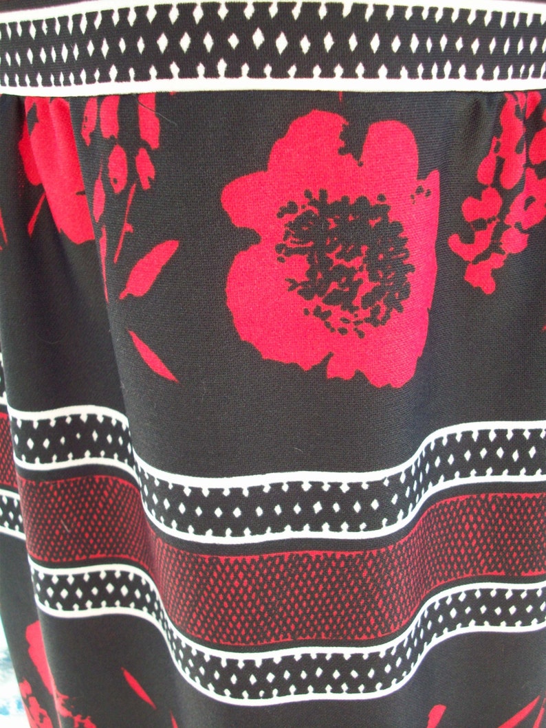 Vintage 1970s Long Black, White and Red Flowered Maxi Dress image 3