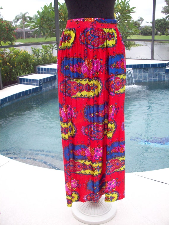 Colorful Flower and Paisley Print Skirt - image 2