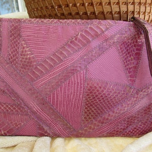 Cartera/cartera de mano/bolso de mano vintage de piel de serpiente con parches en rosa de David Mahler para Dame