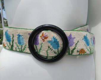 Vintage Embroidered Flower Power Thick Belt