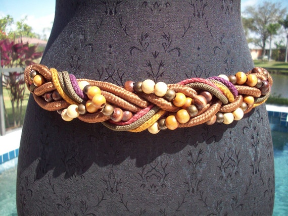 Vintage Rope and Wood Beaded Belt, S - Etsy display picture 1