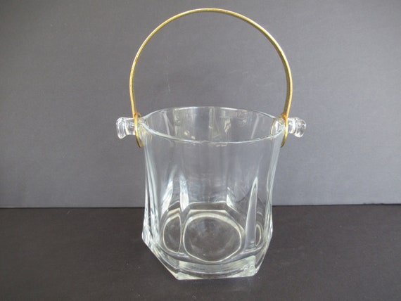 Vintage Gold Handled Heavy Crystal Glass Ice Bucket Etsy Canada