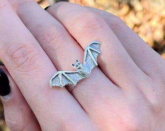 Handgemaakte sterlingzilveren vleermuisring - Gothic vampiersieraden vleermuizen natuurliefhebber