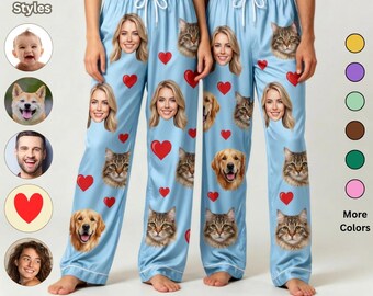 Custom Face Pajama Pants, Personalized Photo Pjs, Birthday Gift for Girlfriend, Father's Day Gifts, Mother's  Day Gift, Family’s Present