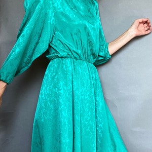 VTG 70's 80's Snakeskin pattern green Fit Flare Dress Sz S M 4 6 8 image 7