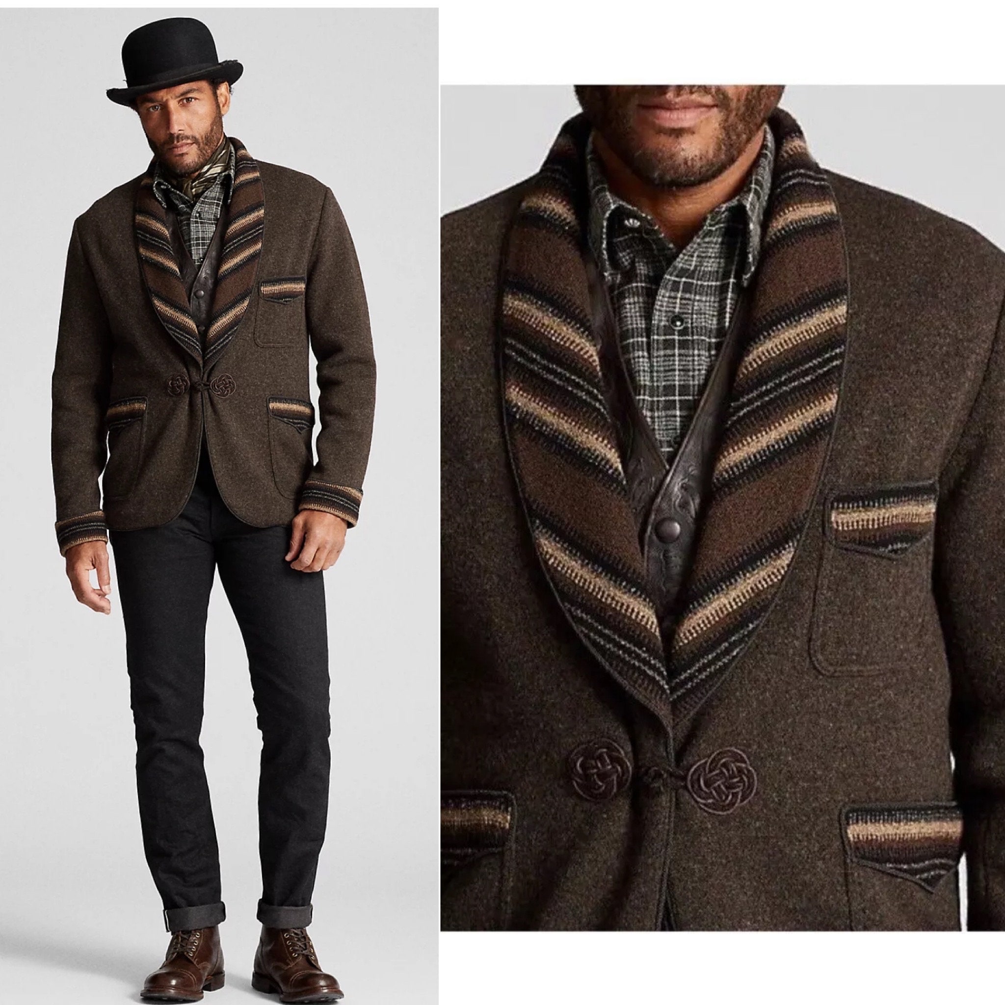 RRL Ralph Lauren Smoking Jacket Southwestern Sz M Mens Knit Brown