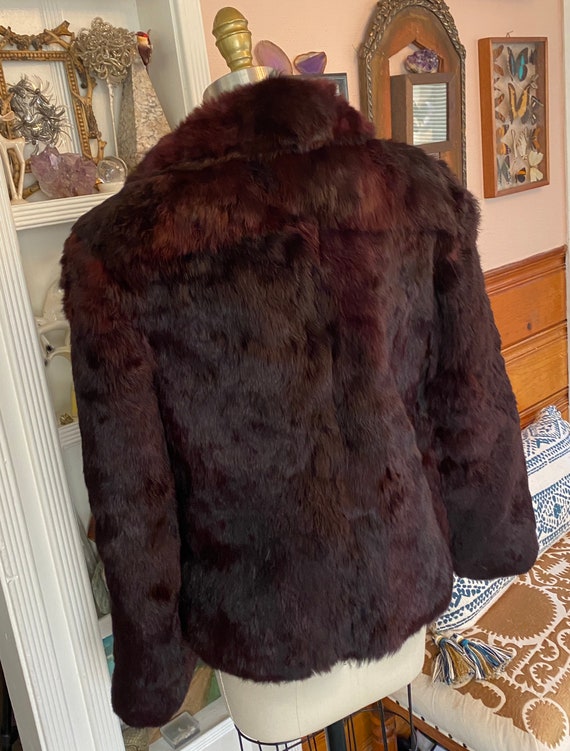 VTG maroon red Real Fur Jacket Sz S M 50's 60's H… - image 6