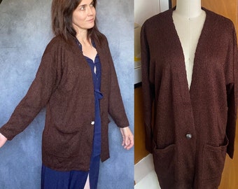 BRENDA FRENCH French Rags heavy weight brown Cardigan Jacket Sz 2 M Rayon