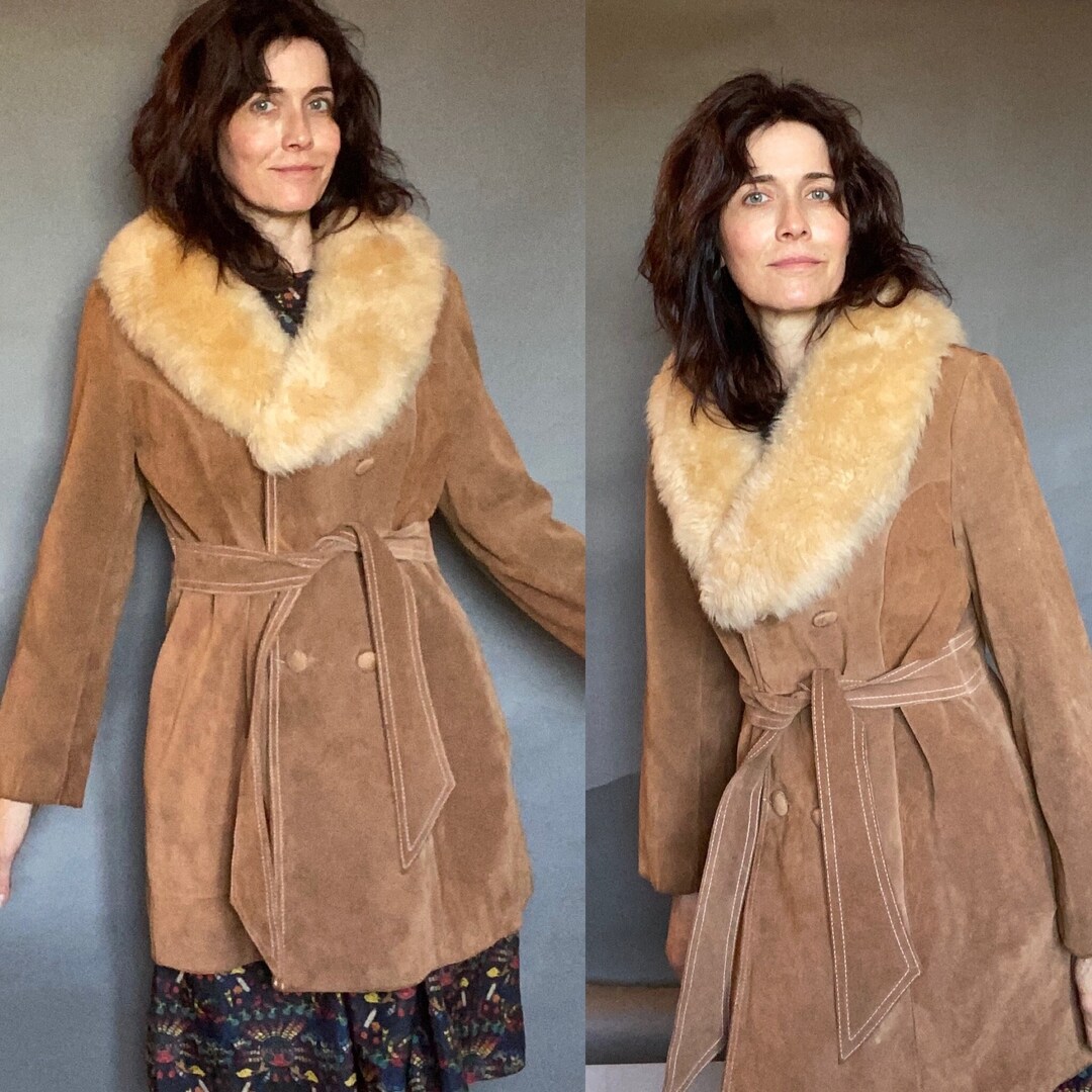 超可爱 Coat Jacket Shearling Lane Penny Sheepskin Suede Vtg Sz 6 US ジャケット・アウター