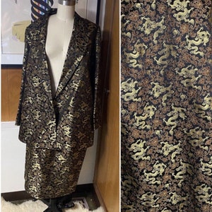 Set Skirt Suit Christian de Castenou dragon Oriental Black Blazer Women M L Silk Chinese VTG