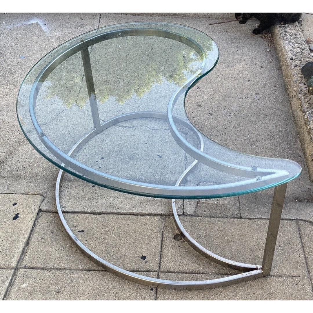 Milo Baughman Yin Yang Mid Century Glass Top Coffee Table Brushed ...
