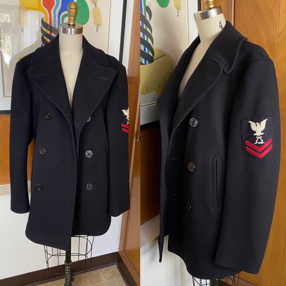 Vintage Wool Melton Peacoat 36R US Navy Patch USN Coat Men - Etsy