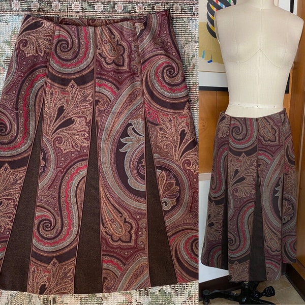 Vtg ETRO Milano Italy Sz 40 4 Wool Flare Paisley Knee Length Skirt A Line