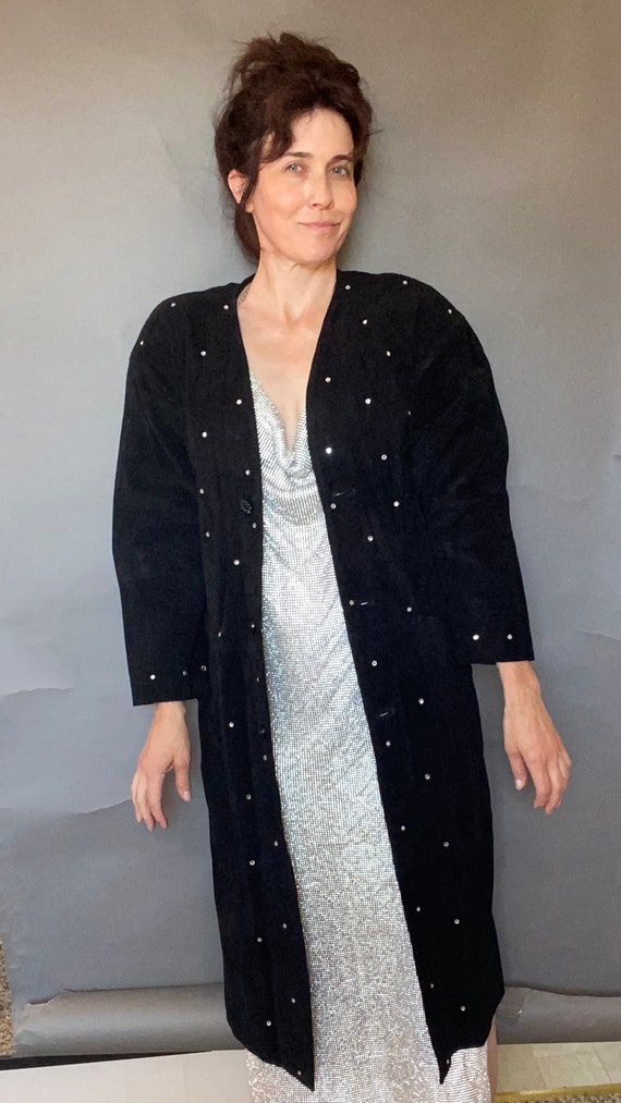 VTG Suede Atlantic Beach Coat rhinestone Sz S lon… - image 10