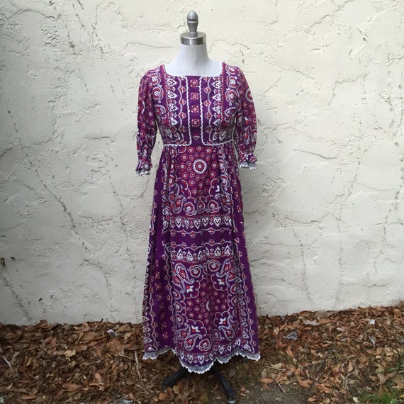 Vtg 60s 70s bandana print medallion Maxi Dress XS… - image 3