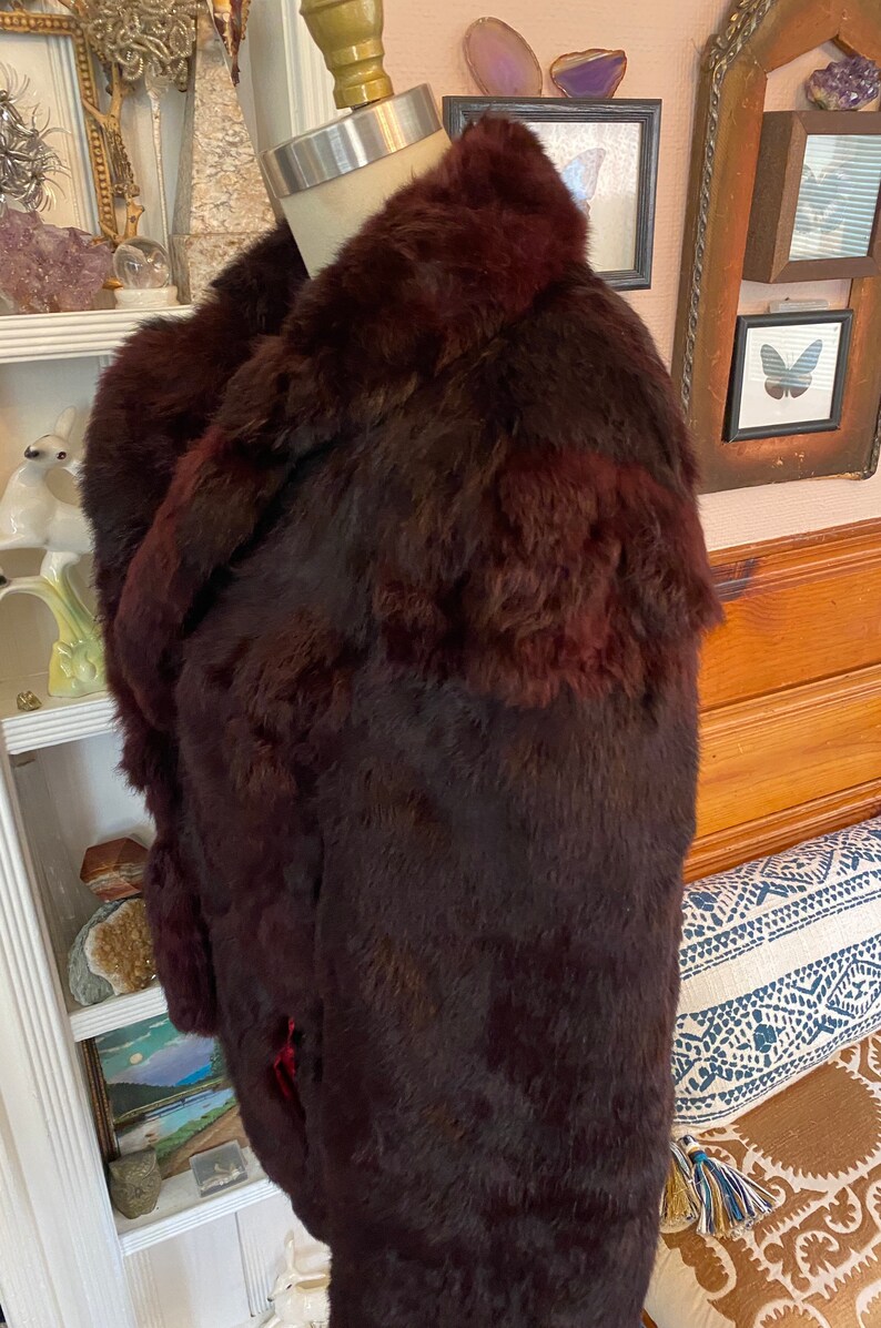 VTG maroon red Real Fur Jacket Sz S M 50/'s 60/'s Hollywood Glamour Pinup burgundy