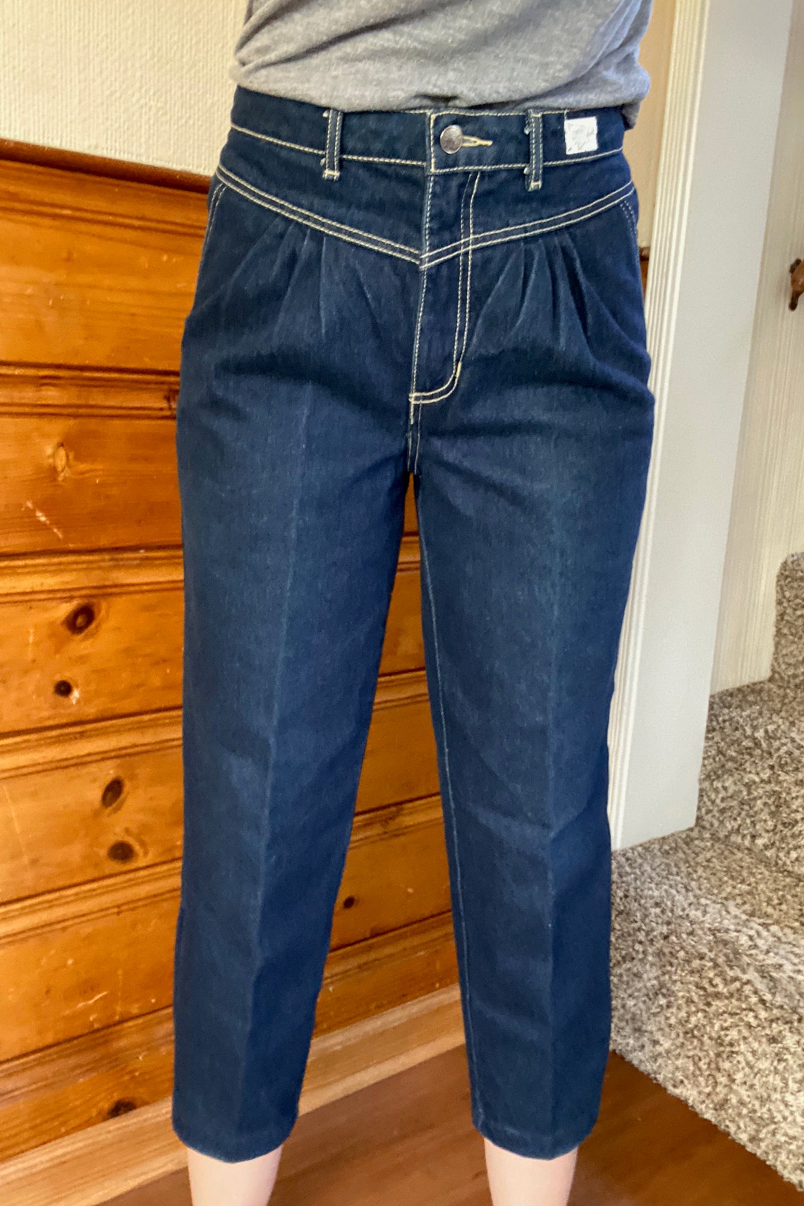 Vintage SASSON Jeans crop pleated high waist Sz 6 4 dark wash | Etsy