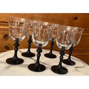 6 Vintage Luminarc France Cristal D&#39;Arques Onyx Stemware Black Wine Glasses glass