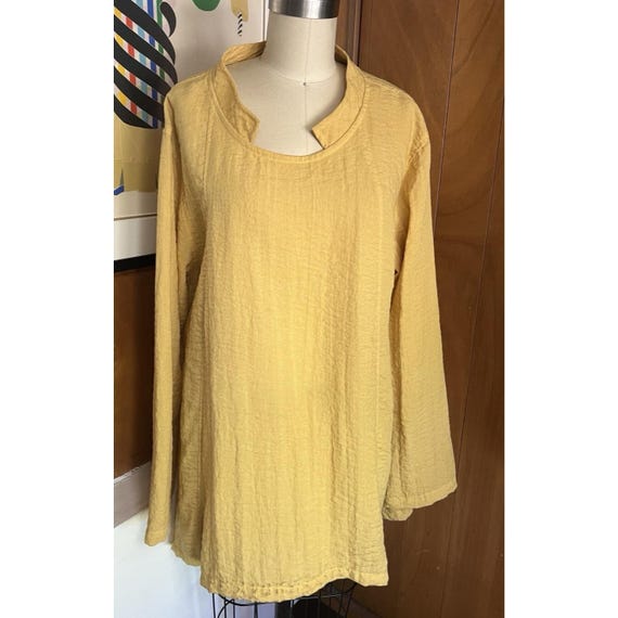 Eleven Stitch Design yellow Tunic Top One Size Rayon Crinkle