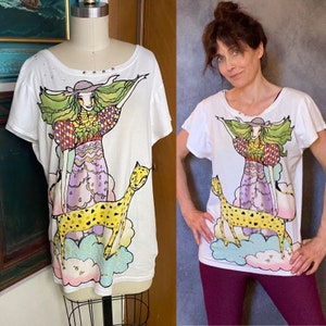 TSUMORI CHISATO Rhinestone Glitter stud TShirt Top Cheetah silk Sz 2 M TC11JK135