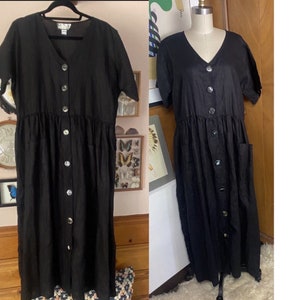 Vestido DTK by Jane Mohr de LINO Talla OSFA Botones Dress to Kill Negro Maxi Midi