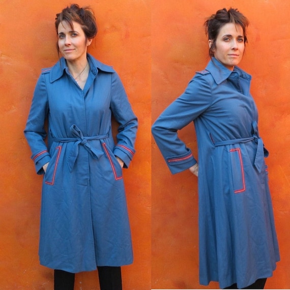 VTG Military Trench Cape Coat Red stripe trim epa… - image 1