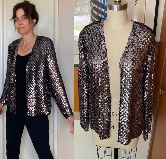 Silver beaded jacket top