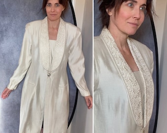 Vtg Leslie Fay Women&#39;s Suit Coat Blazer Jacket dressy crochet lapel Sz M L