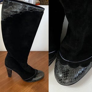 MARC JACOBS Tall Boots Wildleder Schlange Leder Gr 37 7 schwarz