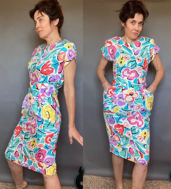 VTG Liz Claiborne Dress Flower Sz P S M Floral Pastel Silk 29" Waist 4 6 8  - Etsy
