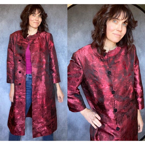 Albert Nipon Coat Sz M L Jacquard Button Lined Ne… - image 1