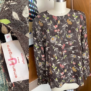 Emanuel Ungaro Collection silk floral Blouse Top Sz 48 US 12 14 Paris Gruppo GFT Vtg