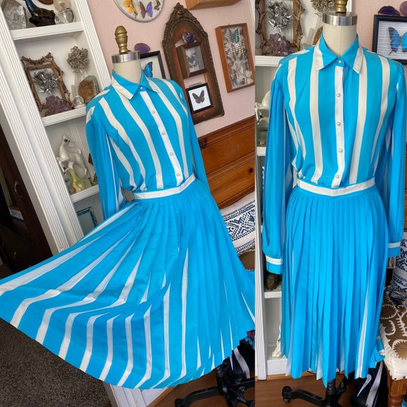 Vtg David Hayes Silk Knife Pleated Skirt Blouse Se