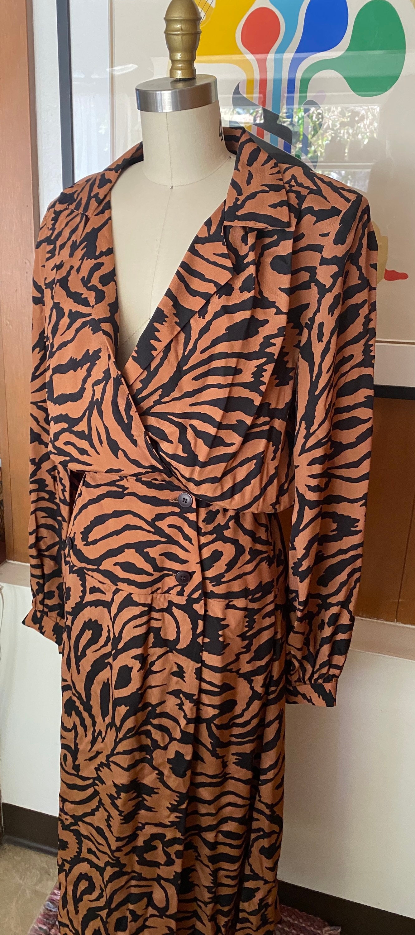 VTG Rayon Warren Z Dress Sz 6 8 M S Vintage Animal Print