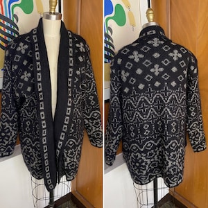 Vtg Rochelle mohair Cardigan Sweater Coat Sz L bishop sleeve Knitwear of California