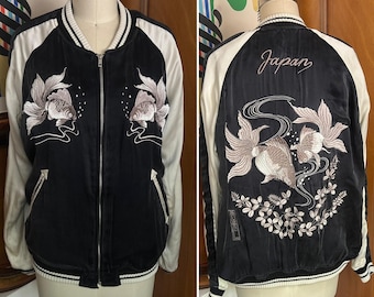 Vintage Sukajan Souvenir White Tiger Bomber Jacket Medium 1980s