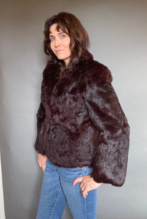 VTG maroon red Real Fur Jacket Sz S M 50's 60's H… - image 5