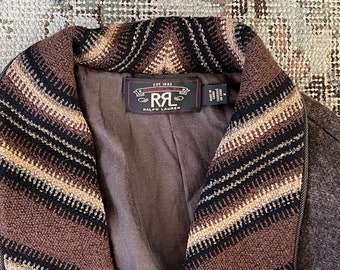 RRL Ralph Lauren Smoking Jacket Southwestern Sz M Mens Knit Brown 