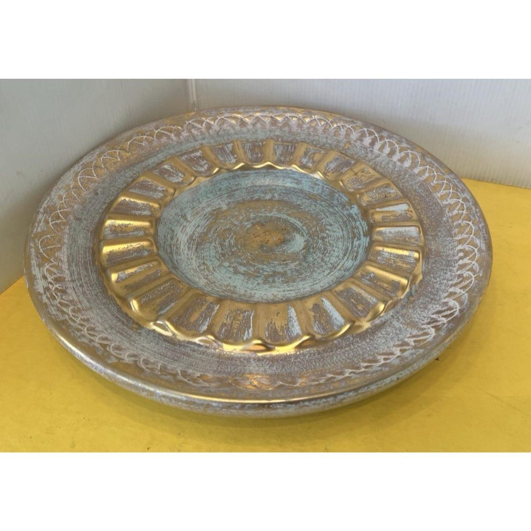 Stangle STANGLE Mcm 1950’s Ashtray #4026 Vintage Large Ceramic Aqua Gold 11 1/4 ...
