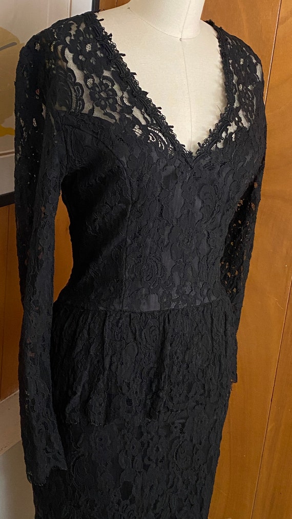 VTG Jessica McClintock lace Dress Peplum black S … - image 8