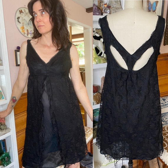 VTG Glydon's Hollywood black Negligee Lace Sz M L… - image 1