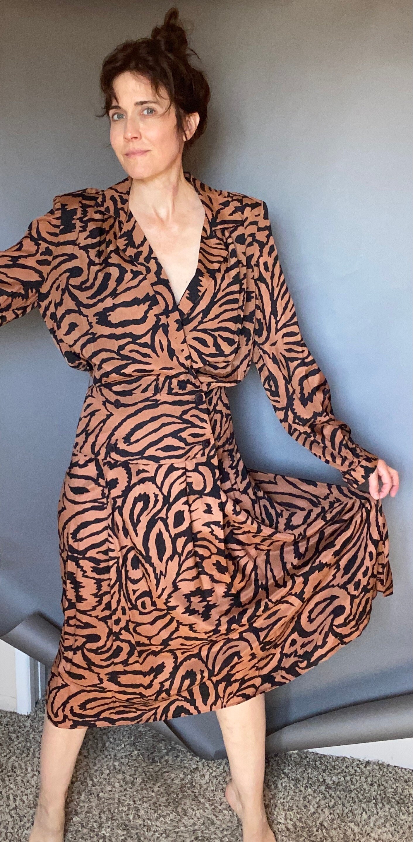 Ameri vintage dress ベージュ S 1950s Vintage Dress | Gold Champagne Floral Lace Sweeping