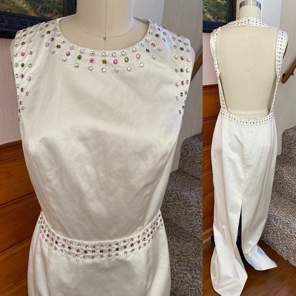 A.B.S by Allen Schwartz Collection EVENING DRESS Rhinestones Sz 8 white wedding