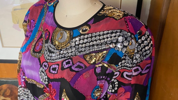 Diane Freis Sequins beaded Silk Dress Sz S M VTG … - image 3