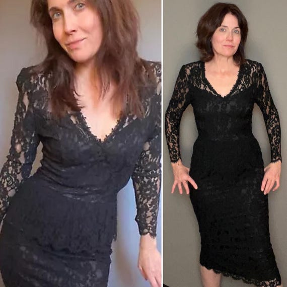 VTG Jessica McClintock lace Dress Peplum Black S 2 4 6
