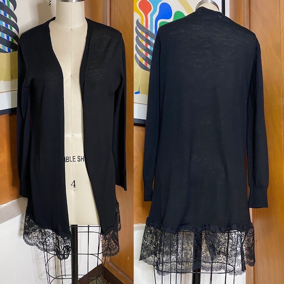 Emilio Pucci, Emilio PUCCI long Cardigan Lace Hem Sz XS S Sweater
